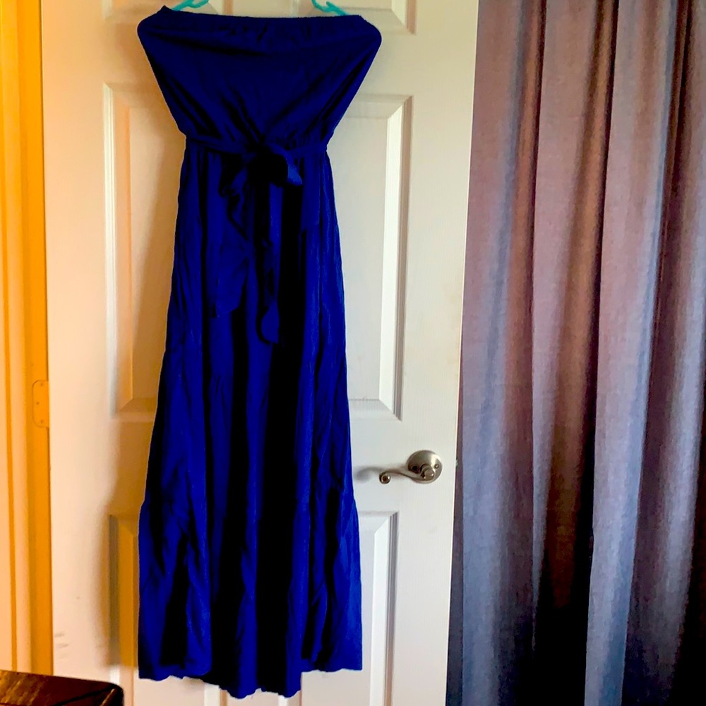 Long royal blue strapless tie dress size small